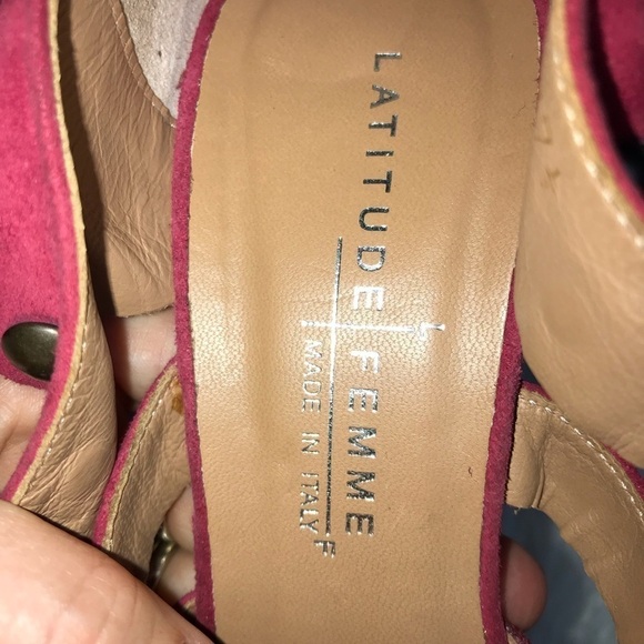 Latitude Femme Leather & Suede Studded High Heel Sandals – Burgundy – Size 7. - Picture 6 of 8